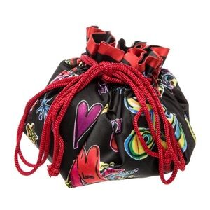 Brighton Black Red Satin Love Scribble Cinch Jewlery Evening Bag